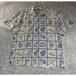 Palmwave Hawaiian Shirt Mens Large Tropical Tribal Turtle Hang 10 Surf Aloha